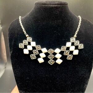 Brighton “Lanakai” Silver and White Enamel Bib Necklace EUC
